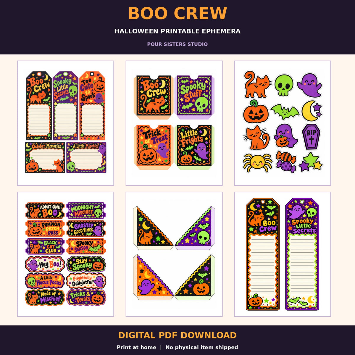 Boo Crew Halloween Lunch Sack Journal Ephemera Kit – Digital PDF Download