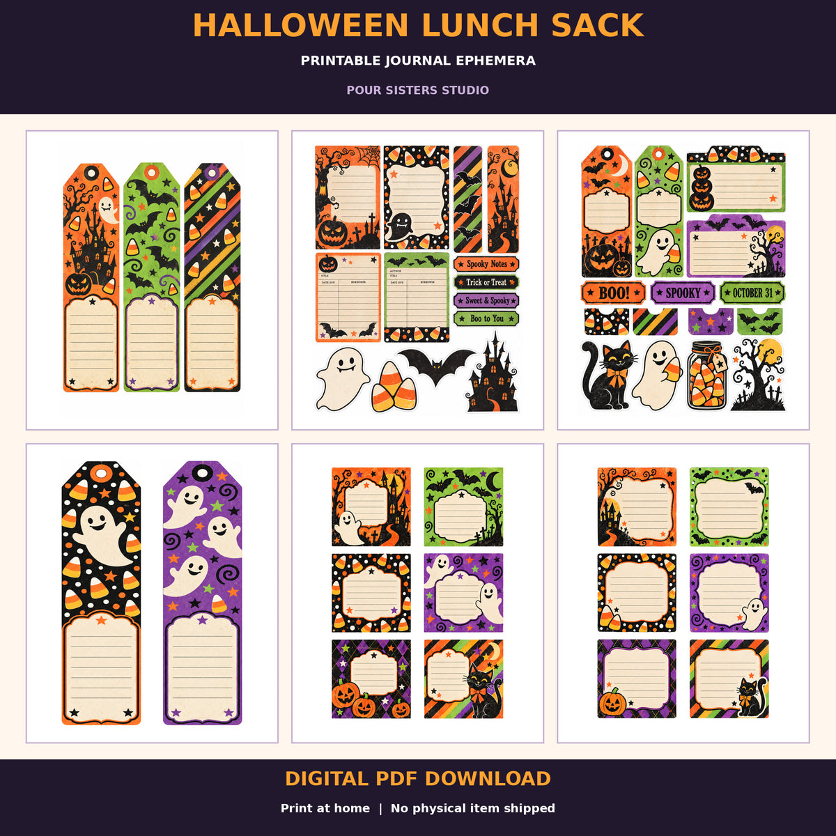 Halloween Lunch Sack Journal Ephemera Kit - Digital PDF Download
