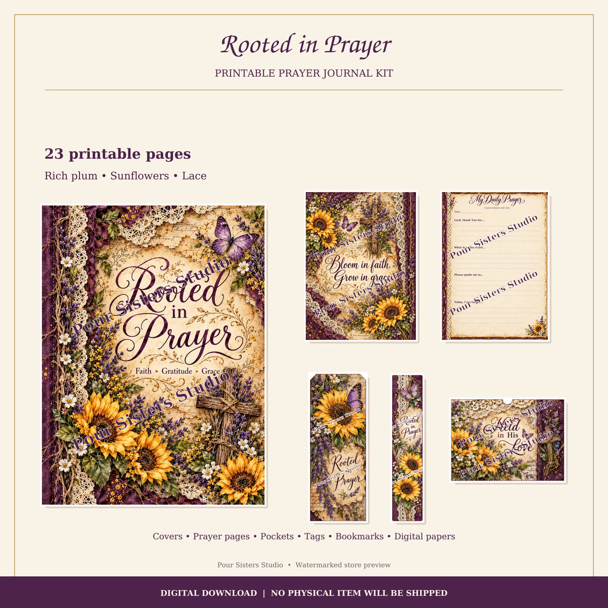 Rooted in Prayer Printable Journal Kit | Purple Sunflowers | Digital Download
