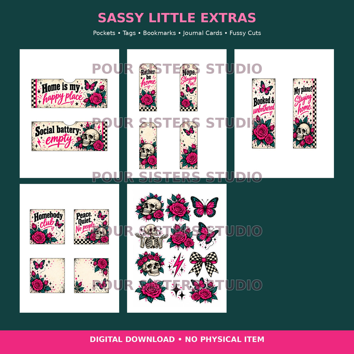 Stay Home & Stay Sassy Printable Notebook Kit | Skulls & Pink Roses | Digital PDF