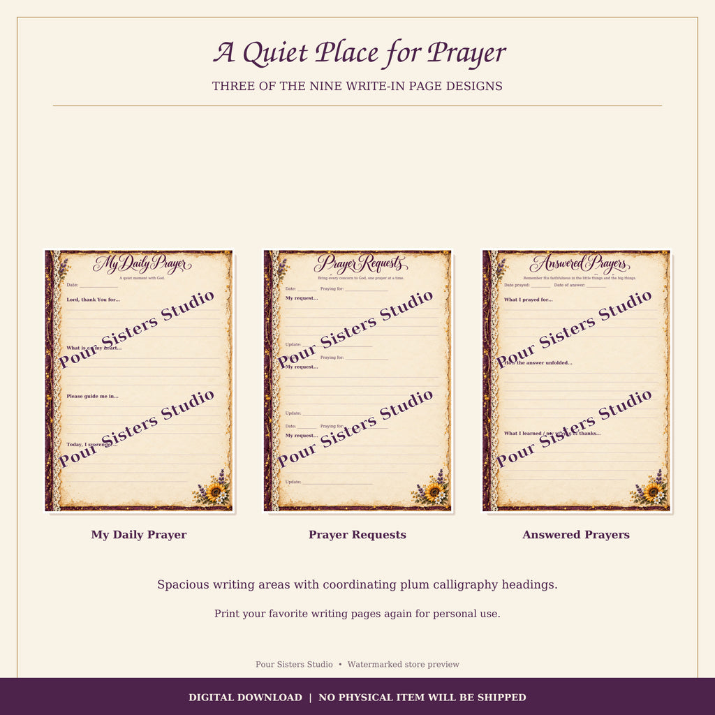 Rooted in Prayer Printable Journal Kit | Purple Sunflowers | Digital Download