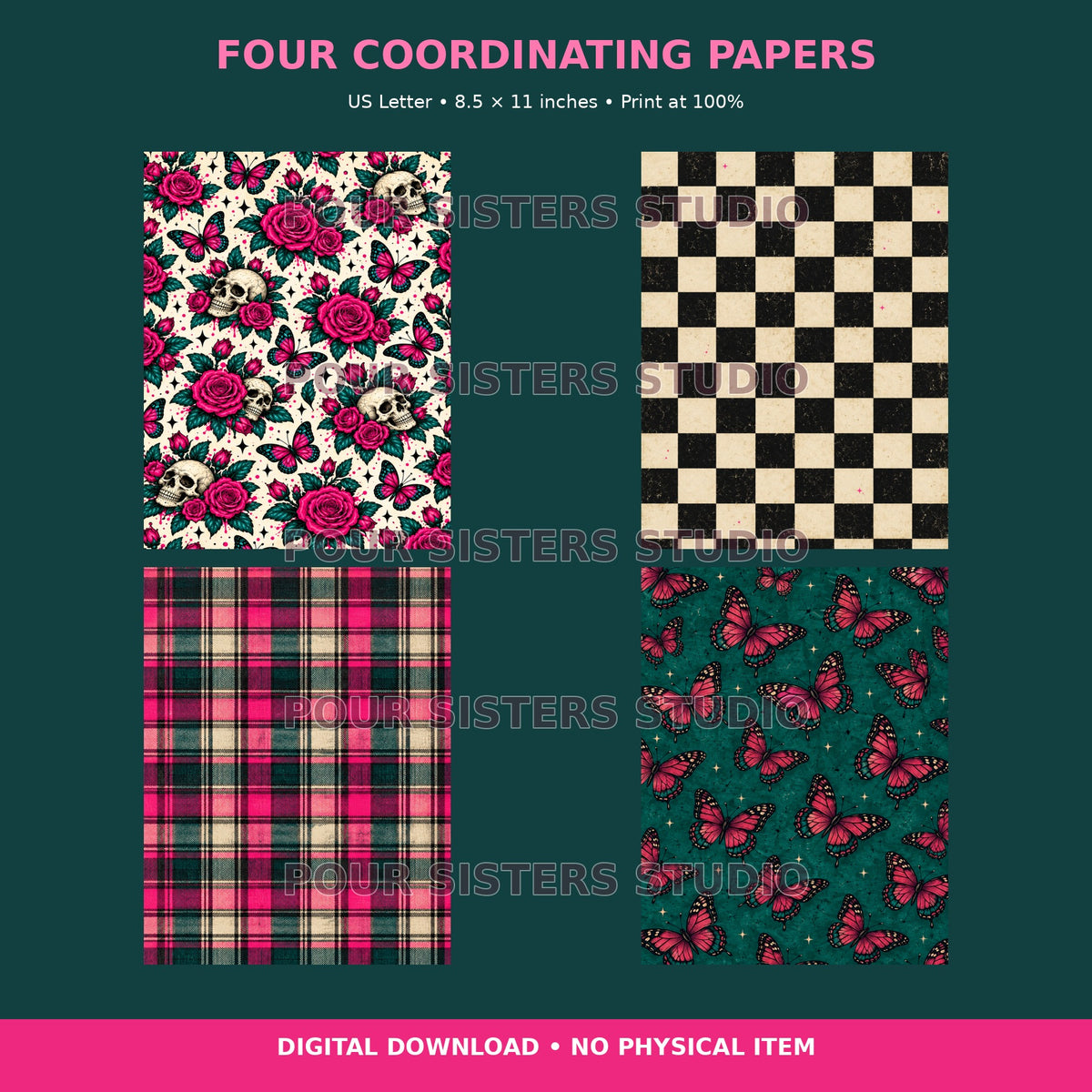 Stay Home & Stay Sassy Printable Notebook Kit | Skulls & Pink Roses | Digital PDF