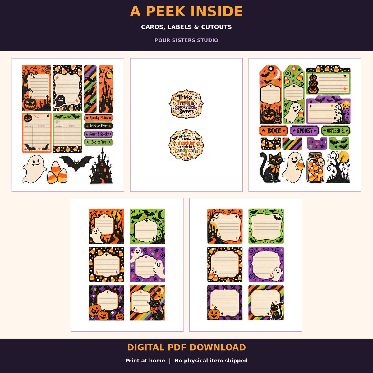 Halloween Lunch Sack Journal Ephemera Kit - Digital PDF Download
