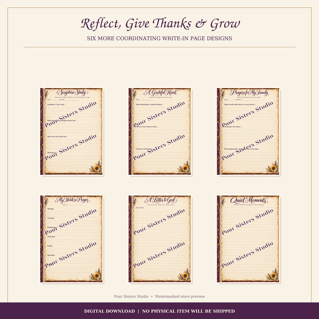 Rooted in Prayer Printable Journal Kit | Purple Sunflowers | Digital Download