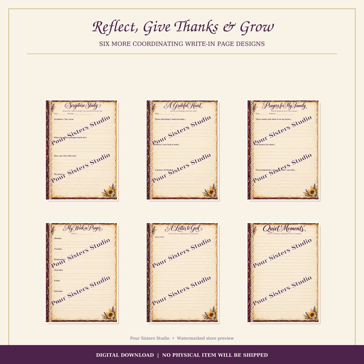 Rooted in Prayer Printable Journal Kit | Purple Sunflowers | Digital Download